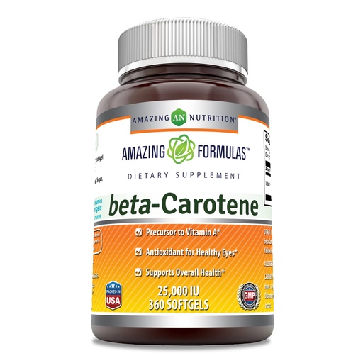 [BRSRMAL6O4OWKDTF] Amazing Formulas Beta Carotene Supplement | 25000 IU | 360 Softgels | Non-GMO | Gluten-Free | Made in USA
