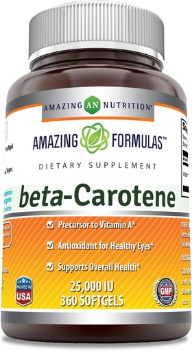 [BRSRMAL6O4OWKDTF] Amazing Formulas Beta Carotene Supplement | 25000 IU | 360 Softgels | Non-GMO | Gluten-Free | Made in USA