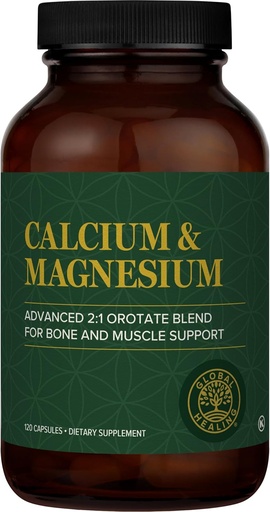 [BRSWIY3YOQDAKELC] Global Healing Calcium en Magnesium Orotaat - Bone Strength Supplement voor vrouwen en mannen - Helpt ondersteuning sterke tanden en cardiovasculaire gezondheid voor normale spierfunctie - 120 capsules