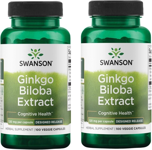 [BRSRMEIFO56QG3LL] Swanson Ginkgo Biloba Extrait Mémoire à libération différée normalisée Fonction cognitive du cerveau Supplément santé 120 mg (24% glycosides de flavone, 6% de lactones de terpène) 100 Drcaps de Veggie (2 Pack)