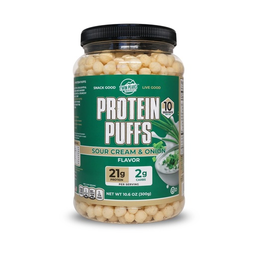 [BRSWGGACOYBW2AD4] Twin Peaks Protein Puffs - (Sour Cream & Onion), Keto Friendly, Low Carb Snack (300g, 21g Protein, 2g Net Carbs, High Protein, Healthy Crunchy Snack)