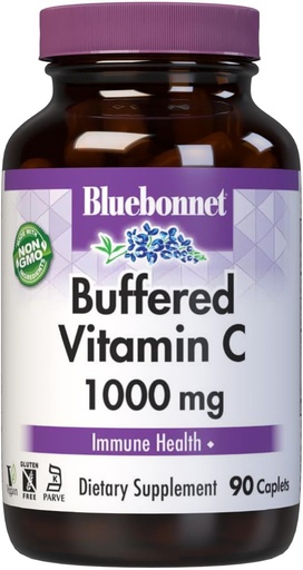 [BRSWIYYOBIBGKF3K] BlueBonnet Nutrition Buformed Witamina C1000 mg Kapsułki roślinne Buforowany Askorbinian wapnia dla immunologicznego zdrowia Soy Free gluten Free NonGMO Kosher Dairy Free Vegan Vegetable kapsułki, Citrus, 90 Count