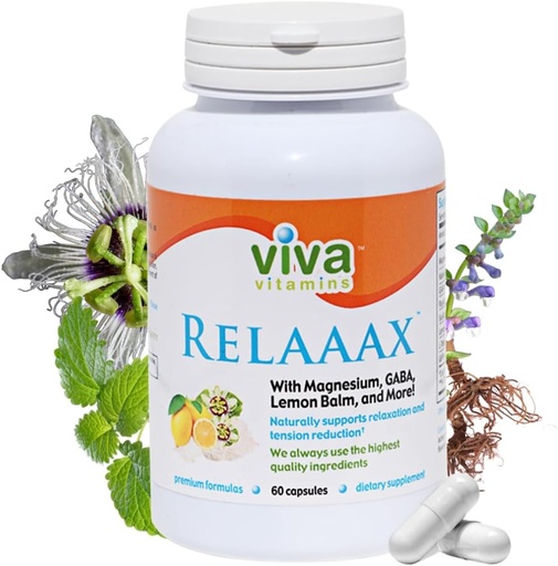 [BRSWYBTRAB7AO2QY] Relaaax - with Magnesium, GABA, L-Theanine, Lemon Balm, Supports Mood, Relaxation, Tension, Helps Achieve Calm & Relaxed Mind, Non-GMO, Vegan, 60 Caps