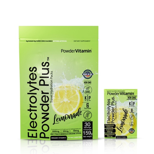 [BRSROGLRBYPGCETV] PowderVitamin Electrolytes Powder Plus, Keto, Lemonade, Zero Sugar, 1000mg Potassium, 120mg Calcium, 120mg Magnesium, Non-GMO, Zero Calories, 30 Hydration Packets