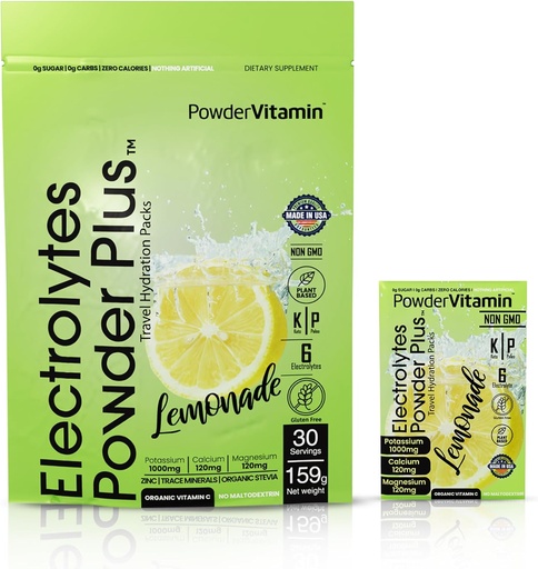 [BRSROGLRBYPGCETV] Pulveris Vitamīna elektrolītu pulveris Plus, Keto, citronāde, nulles cukurs, 1000 mg kālijs, 120 mg kalcijs, 120 mg magnijs, ne- GMO, nulles kalorimetri, 30 hidrācijas paketes