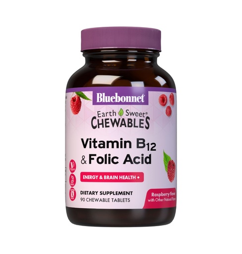 [BRSWIYQAO4FGA2DK] Bluebonnet Nutrition Earth Sweet Vitamin B12 & Folic Acid Chewable Tablets, Soy-Free, Gluten-Free, Raspberry 90 Count (Pack of 1)