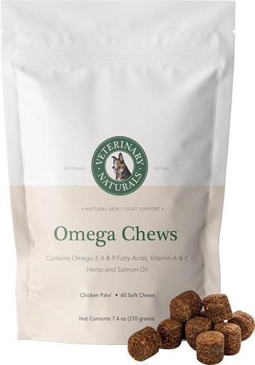 [BRSWGYD6BAOWO3QU] Veterinary Naturals Hemp Oil & Salmon Oil Chews for Dogs - Support HIPS & Joint - Best Source of Omega 3 - Fish Oil for Dog’s Shiny Coat & Itch Free Skin - 60 Soft Chew Dog Joint Supplements