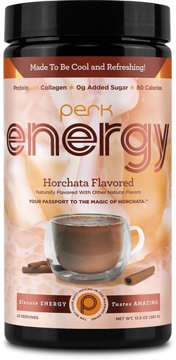 [BRSRA2T3CEBRG3LL] Perk Energy Original Horchata Energy Drink Powder (20 Servings) - Gluten-Free, Peanut-Free