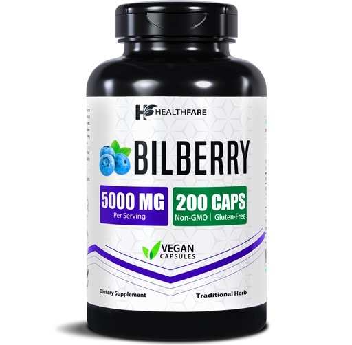 [BRSRMHYHCECGKYD7] Bilberry Supplement | 200 Vegan Capsules | Bilberry Extract (Vaccinium myrtillus) | Extra Strength | Non-GMO, Gluten-Free | Made in USA