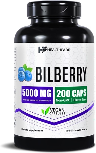 [BRSRMHYHCECGKYD7] Healthfare Bilberry Supplement for Eyes | 5000 mg Extract | Vision & Eye Health Support | Antioksi Support | 200 Vegan Capsules | Ekstra Kuvvet | ABD'de Yapılacaklar |