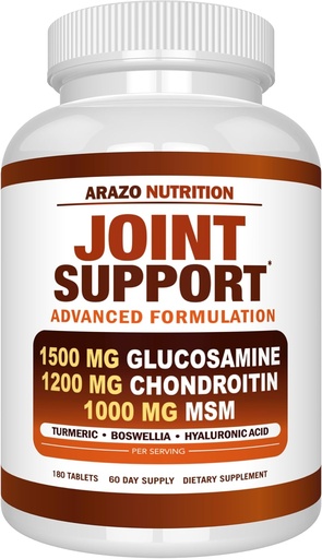 [BRSWKH34A4GBSDTE] Arazo Nutrition Glucosamine Chondroitin Turmeric Msm Boswellia - Supporto Congiunto Integratore per Rilievo 180 Compresse per Bones, Indietro, Ginocchiere, Mani (180 compresse)