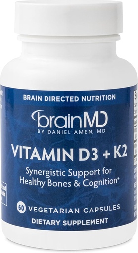 [BRSROH36PIBRY3Q6] BRAINMD 维生素D3 + K2-60 Capsules - 协同支持健康骨骼与认知 - Gluten Free - 60 services