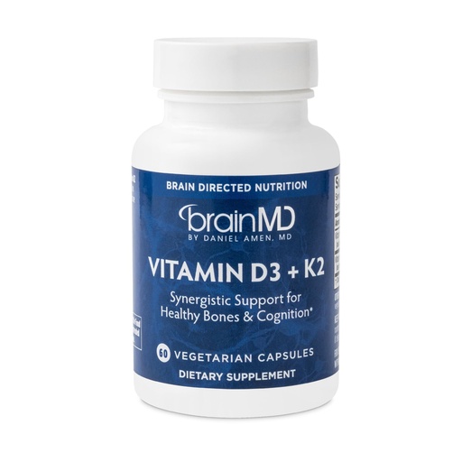 [BRSROH36PIBRY3Q6] BRAINMD Vitamin D3 + K2, 60 Capsules - Synergistic Support for Healthy Bones & Cognition - Gluten Free - 60 Servings