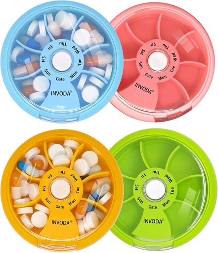 [BRSW2ZYBAAIRA236] INVODA Weekly Pill Organizer 7 Daily Drug & Vitamins üçün Pill Box - Portable Travel Pill Case Fish Supplement Oil Vitamins Organizer (4pcs)