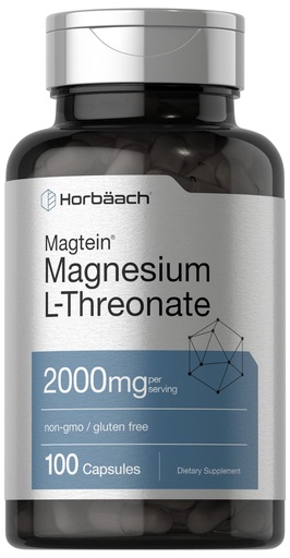 [BRSW2GITO4GR4ELO] Horbäach Magtein Magnesium L-Threonate | 2000mg Supplement | 100 Capsules | for Men & Women | Non-GMO and Gluten Free