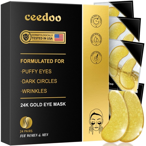 [BRSROA36C4PGMAL6] Under Eye Patches - 24 Pairs Gold Under Eye Mask for Puffy Eyes, Dark Circles, Eye Bags, Wrinkles, Collagen Eye Gels with Rejuvenating Treatment, Gifts for Women