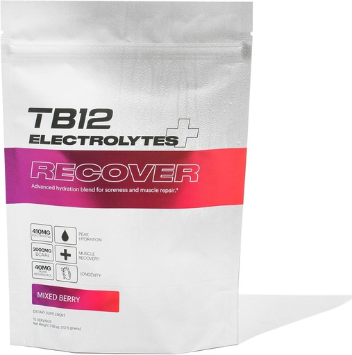 [BRSROYICABYBA3L5] TB12 Electrolytes Plus Recover - Post-Workout Electrolytes Powder with Functional Recovery Ingredients | Tart Cherry, L-Glutamine, BCAA | Muscle Recovery & Soreness Relief | Sugar Free, Non-GMO