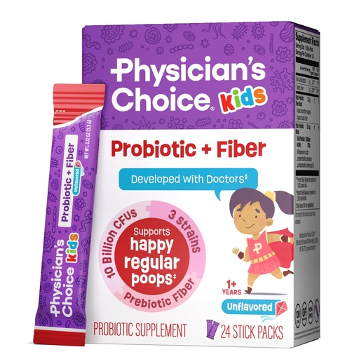 [BRSRAZIYC55BSGQ4] Physician's Choice Kids Probiotic + Prebiotic Fiber Packets (Ages 1+) - Supports Regularity, Occasional Constipation & A Healthy Digestive System - No Allergens or Preservatives - Unflavored - 24 Pack