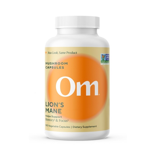 [BRSWYFQCOAIROYDJ] Om Lion’s Mane Mushroom Capsules - Organic Mushroom Supplement and Nootropic - Brain Supplements for Memory and Focus, 180 Count (60 Servings)​