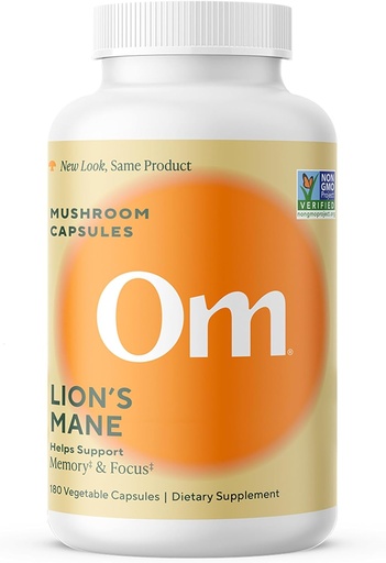 [BRSWYFQCOAIROYDJ] Om Lions Mane Mushroom Capsules - Økologisk Mushroom Supplement og Nootropic - Brain Supplements for minne og fokus, 180 Count (60 Serveringer)
