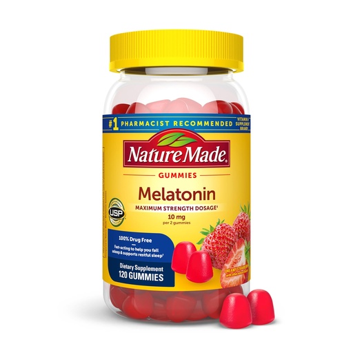 [BRSWYFAHAUCAE3DO] Nature Made Melatonin 10 mg per serving Gummies, Sleep Gummies for Adults Maximum Strength Dosage, 100% Drug Free Sleep Aid, 120 Count, 60 Day Supply
