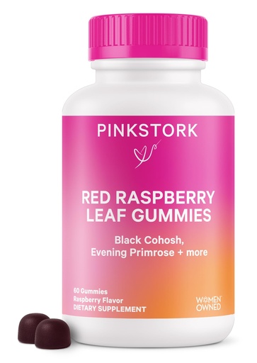 [BRSROFAQPJ5AMHQZ] Pink Stork Red Raspberry Leaf Gummies - Third Trimester Labor Prep + Postpartum Mood Essentials with Evening Primrose Oil + Black Cohosh - 60 Vegan Gummy Supplements, Non-GMO