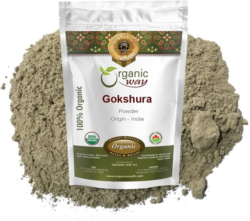 [BRSW2BATCABR6FD3] Organic Way Gokshura Powder (Tribulus Terrestris) - Organic & Kosher Certified | Raw, Vegan, Non GMO & Gluten Free | USDA Certified | Origin - India (1LBS/ 16Oz)