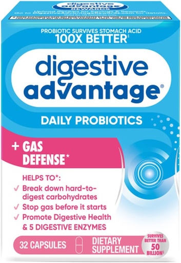 [BRSWGHAZDIPRACI7] Digestive Advantage Fast Acting Enzymes + Daily Probiotic Prevent Gas & Break Down Food Particles 32 Count Capsules