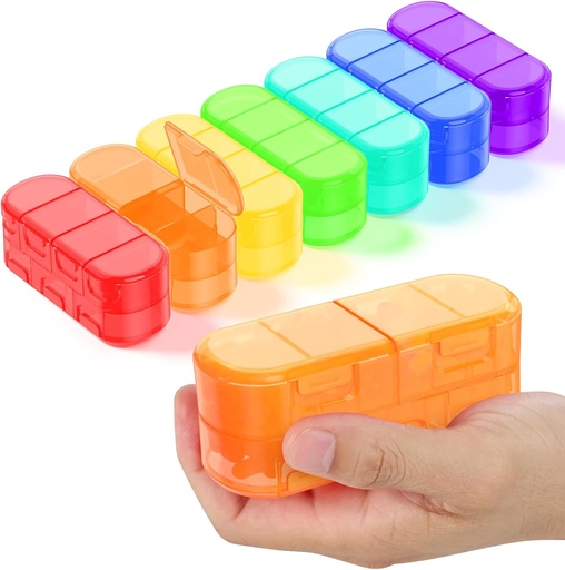 [BRSRAYIZCQFQ4FLO] Family Pack Weekly (7 nap) Travel Pill Organizer, 2 / 3 / 4 Times egy nap, Double- Sided Opening Design, Portable Pill Box for Storing Medication / Vitamins / Fish Oils (7 Rainbow Variable Grids)