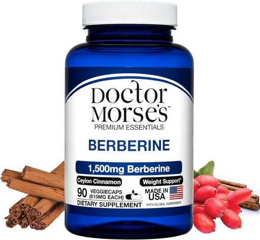 [BRSRAGQ6PN7G2HI4] Doctor Morse's Berberine Supplement 1500mg, Berberine HCI with Ceylon Cinnamon, Extra Strength Formula, Made in The USA in an FDA-Registered, NSF-Certified Facility, 90 Capsules