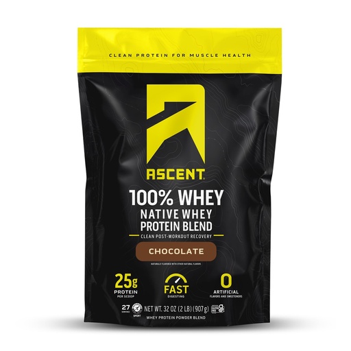 [BRSWKHDQCV5GMAI7] Ascent 100% Whey Protein Powder - Post Workout Whey Protein Isolate, Zero Artificial Flavors & Sweeteners, Gluten Free, 5.5g BCAA, 2.6g Leucine, Essential Amino Acids, Chocolate 2 lb