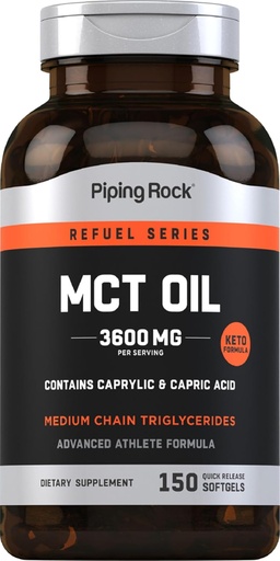 [BRSWYYA5C4ORAYD4] Piping Rock MCT Oil Softgel Capsules → 3600mg → 150 Pills → Keto-Adroved → Non-GMO, Gluten Free Supplement (英语).