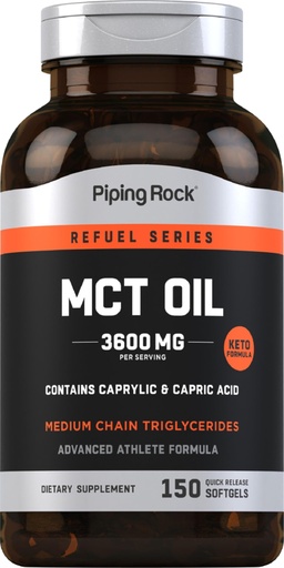 [BRSWYYA5C4ORAYD4] Piping Rock MCT Oil Softgel Capsules 3600mg | 150 Pills | Keto-Approved Supplement with Caprylic and Capric Acid | Non-GMO, Gluten Free