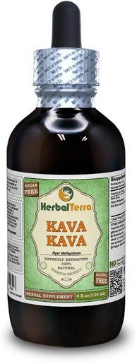 [BRSWGBQLBN6WMYL6] Kava Kava (Piper Methysticum) Glycerite, Dried Root Alcohol-Free Liquid Extract (Brand Name: HerbalTerra, Proudly Made in USA) 4 fl.oz (120 ml)