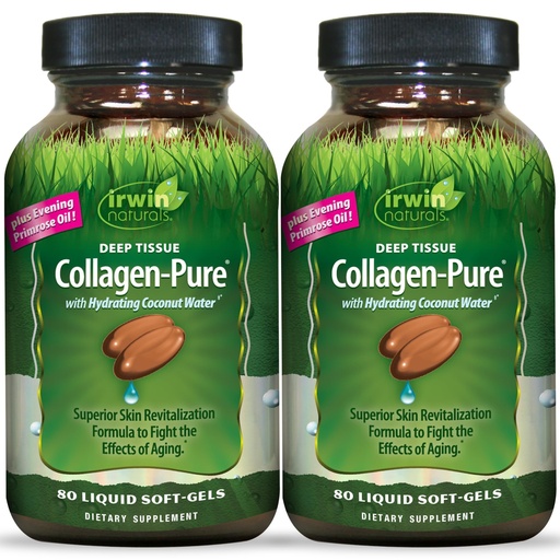 [BRSRMYL5AAMAID3H] Irwin Naturals Deep Tissue Collagen-Pure – 80 Liquid Soft-Gels – Advanced Hydrolyzed Collagen + Joint & Skin Nourishment - 2 Pack