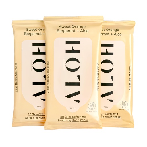 [BRSW2AQ2CAMAKH35] ALŌH Sweet Orange Bergamot + Aloe Sanitizing Hand Wipes - Clean Hands, Clear Mind - On The Go Hand Sanitizing Wipes for Kids and Adults - Travel Size 3 Pack 20ct Wipes (60 wipes)