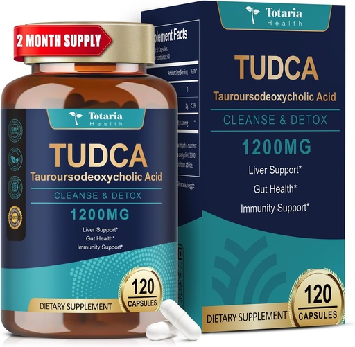 [BRSRAFQFBAGRSA36] Totaria TUDCA Supplement 1200mg (Tauroursodeoxycholic Acid), 120 Capsules, Ultra Strength TUDCA Bile Salts Liver Supplements, Pure Tudca for Liver and Gallbladder Repair, Gut Health