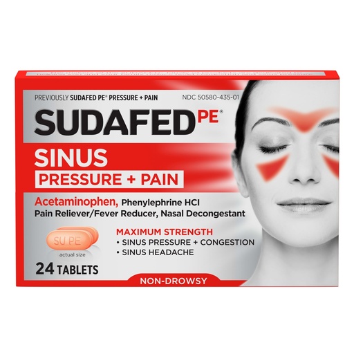 [BRSWI2YAC4MA2ADM] Sudafed PE Sinus Pressure + Pain Relief Tablets, Non-Drowsy, 24 Ct