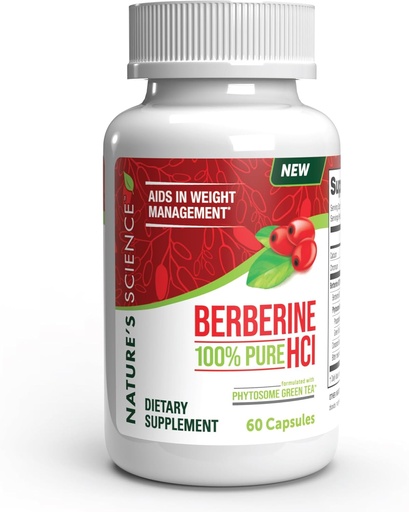[BRSROBAYDEFGO3DA] Nature's Science Berberine HCL with Phytosome Green Tea for Weight Management, 100% Pure Clinical Grade Berberine HCL for Better Absorption - Helps Metabolism, Keeps Full for Longer - 60 Caps