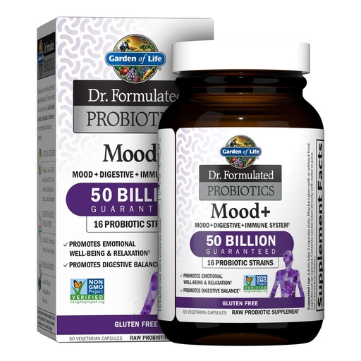 [BRSWKYQEPIAG2FI5] Garden of Life Dr. Formulated Probiotics Mood+ - 50 Billion CFU - Supports Relaxation & Digestive Health - 60 Vegetarian Capsules