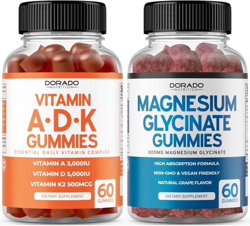 [BRSRAFDQBEHQ2YLV] ADK Gummies Vitamin D3 K2 (60 Count) Supplement with D & K-10 Vegan Supplement Raspberry Flavor - Magnesium Glycinate (60 Count) - Glycinate Gummies for Adults - Non GMO, Vegan & Made in USA