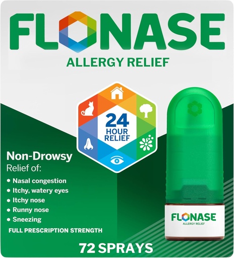 [BRSWY2Q6BYHQ2FDH] Flonase Allergi Relief Nasal Spray, 24 timer ikke Drowsy Allergi medisin, Metered Nasal Spray - 72 Sprøyter - Fall og sesongmessig Allergi Relief