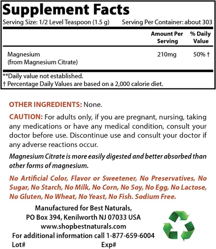 [BRSRMBDRBMFBMCLD] Magnesium Citrate Powder 1 Pound & Magnesium Glycinate 425 mg