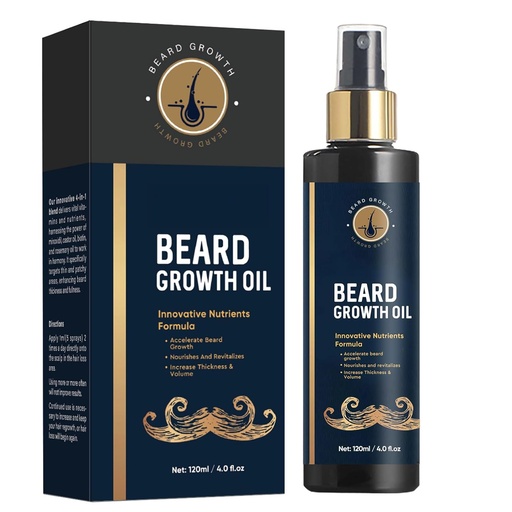 [BRSRAYY3OVYGG3Y6] Aceite de barba para hombres, 5% aceite de crecimiento de barba para la barba y la barba más completa, promover el crecimiento del cabello facial, con Biotina, aceite de barba romero y castor para el crecimiento de los hombres, 4 Fl Oz