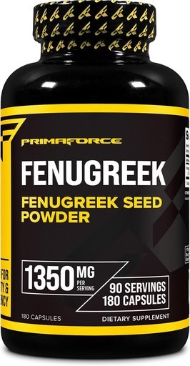[BRSROEAFOEORUALP] Primaforce Fenugreek Seed kapszula (180 kapszula / 1350mg per szerving, 2 kapszula szervadományok) - Premium gyógynövény kiegészítés férfiaknak és nőknek, nem-GMO, glutén mentes kiegészítés