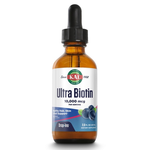 [BRSWKEAGCQDAMYLE] KAL Ultra Biotin 10000mcg DropIns - Liquid Biotin Drops for Hair, Skin, & Nails for Women & Men, High Potency Vitamin B7, Natural Mixed Berry Flavor - 2 fl oz (Approx. 59 Servings)