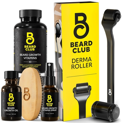 [BRSRA23YCENWMCTD] The Beard Club Derma Roller & Essential Beard Kit - Beard Roller, Beard Oil, Beard Spray, Beard Vitamins