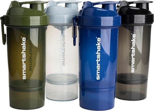 [BRSROGQCB4FAKF34] Smartshake O2GO ONE 4-Pack Protein Shaker Bottle 800 ml | 27 oz - Storage Included - Leakproof Screw-on Lid - BPA Free – Unisex - Mist Gray, Army Green, Black, Navy Blue