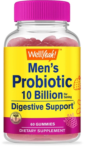 [BRSW2HA6BMPBUFAV] WellYeah Probiotic Gummies for Men with 10 Billion CFUs, Restore Natural Digestive Balance, Reduce Gas, Bloating, and Irregularity, Gluten Free, Non-GMO, Vegetarian - 60 Gummies