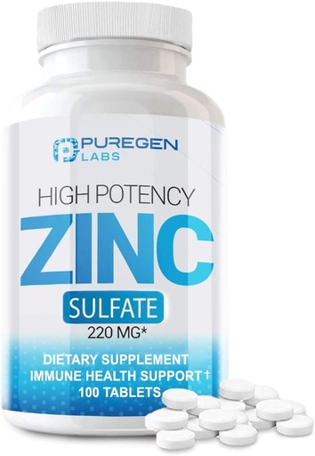 [BRSWYAT6C4CGM23F] Zinc 220mg [High Potency] Supplement – Zinc Sulfate for Immune Support System 100 Tablets